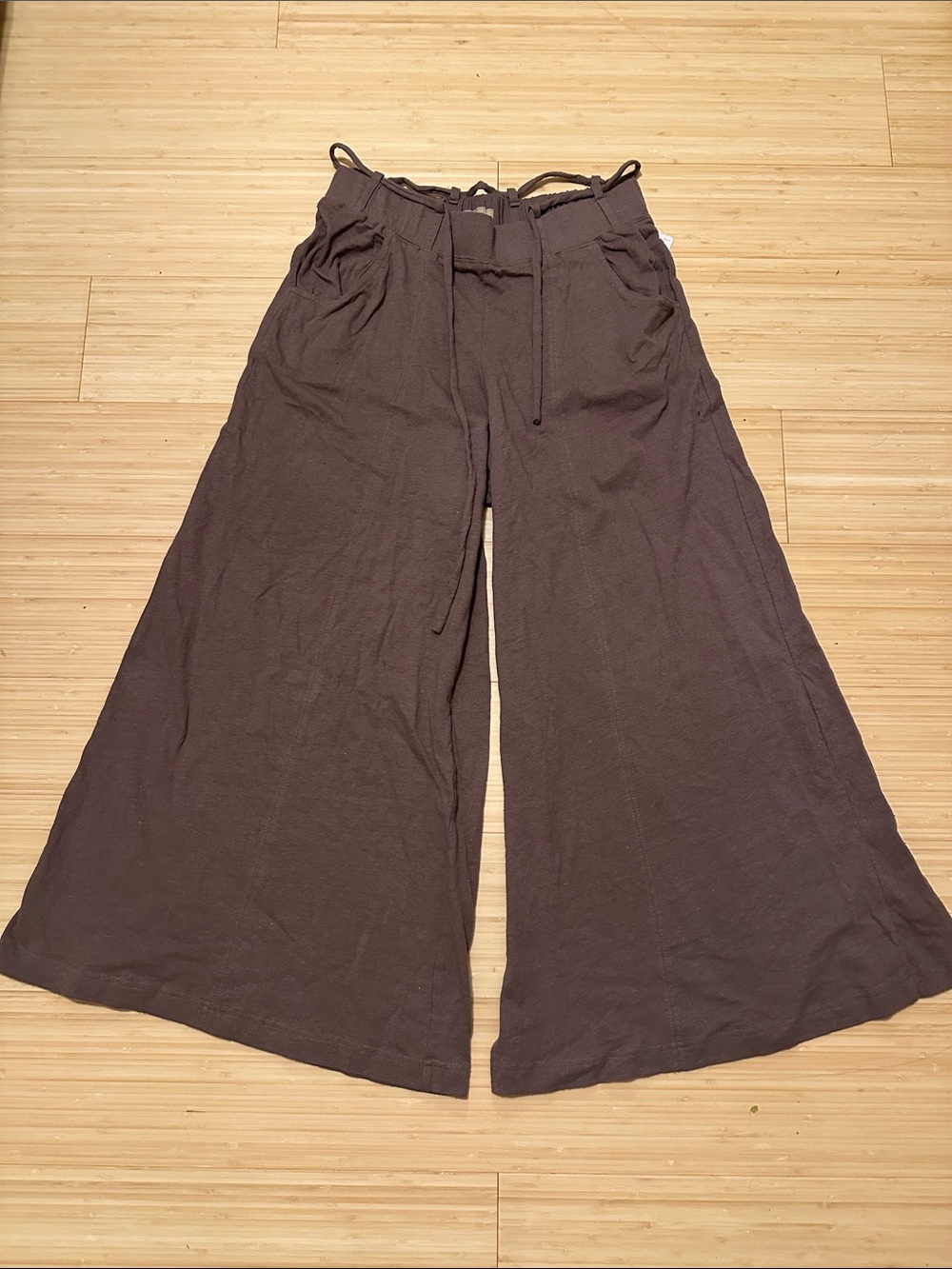 NWT Nubby Wide-Leg Beachy 100% Cotton Pants in Cocoa Brown